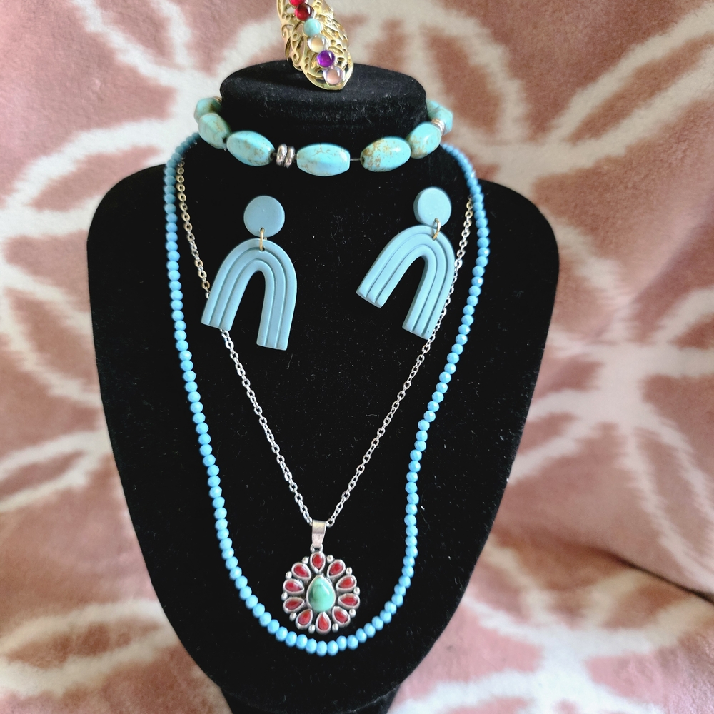 Turquoise and Silver Necklace Set